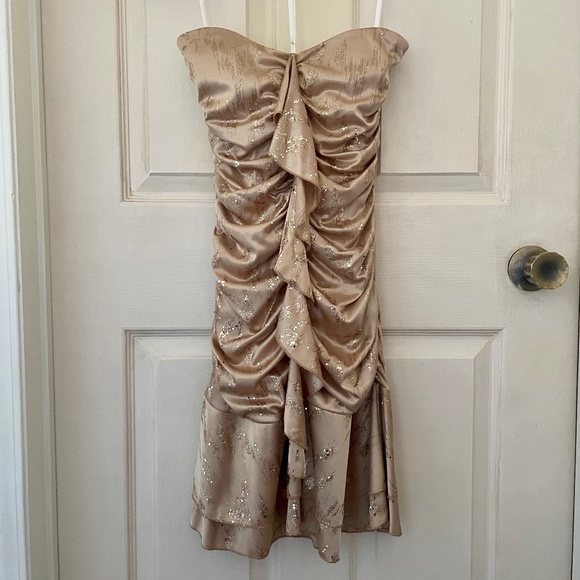 Strapless Gold Glam Bodycon Dress - Picture 2 of 7